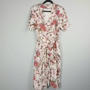 Anthropologie Pilcro Womens 10 Ruffle Collar Buttondown Midi Dress Linen Blend